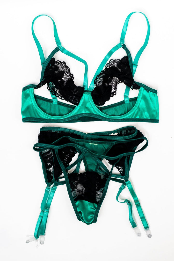 Elana Bunnz Green Black Lace Lingerie Set - FANS UTOPIA