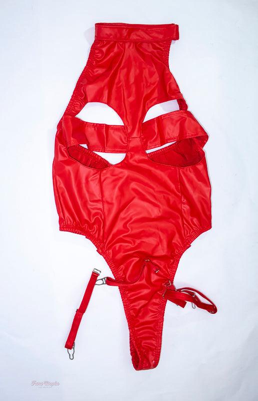 Evelin Stone Red Pleather Bodysuit - FANS UTOPIA