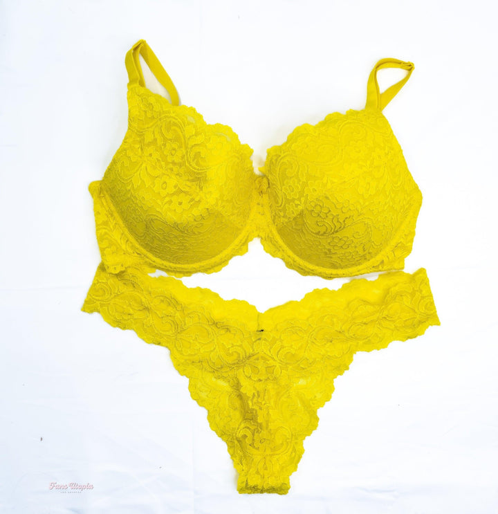 Karla Lane Yellow Lace Bra & Panties Set + Signed Polaroid - FANS UTOPIA
