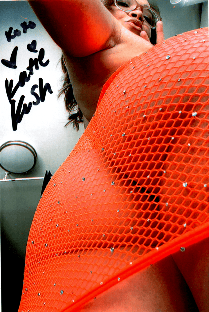 Katie Kush Neon Orange Mesh Dress + 2 Signed Photos