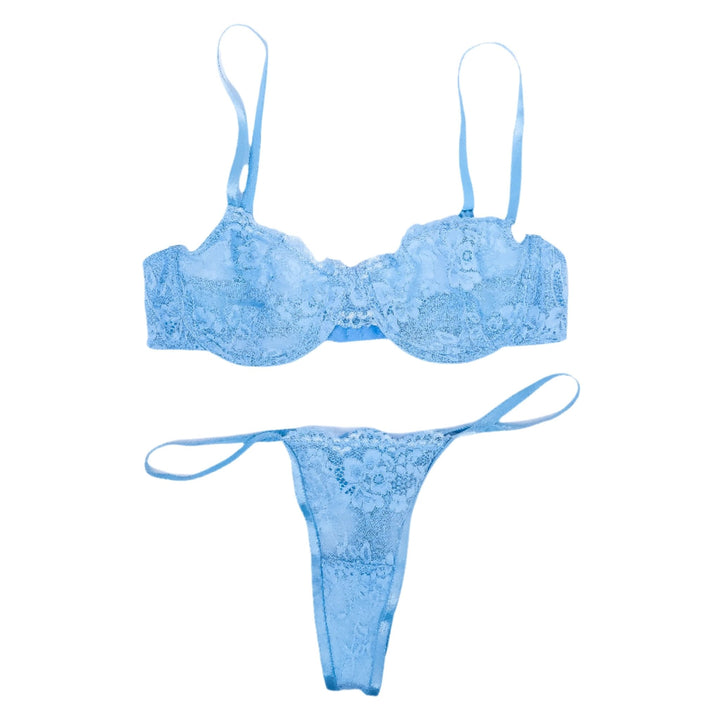 Kayley Gunner Blue Lace Bra & Panties Set + Cowboy Hat