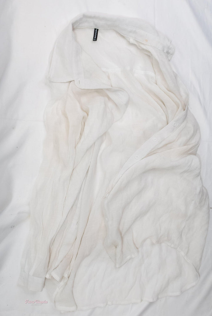 Kayley Gunner White Lace Bra & Panties + Shirt - FANS UTOPIA