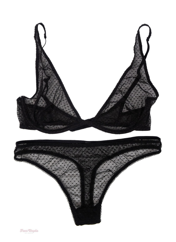 Kendra Spade Black Polkadots Mesh Bra & Panty Set