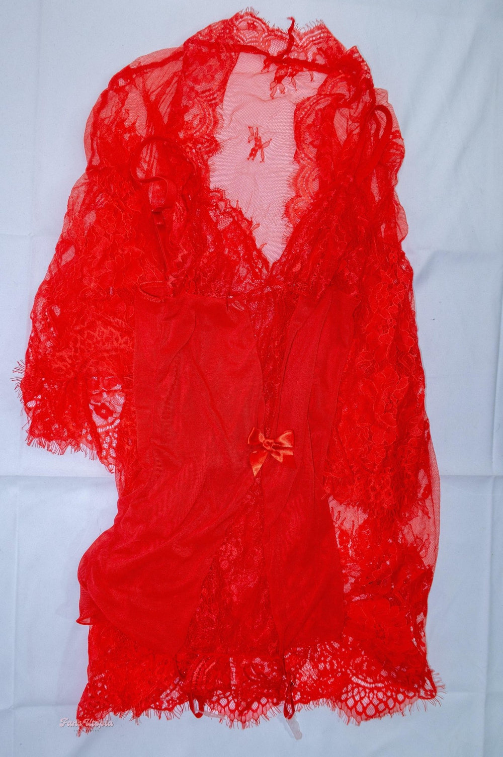 Kylie Rocket Red Lace Negligee with Straps & Robe - FANS UTOPIA