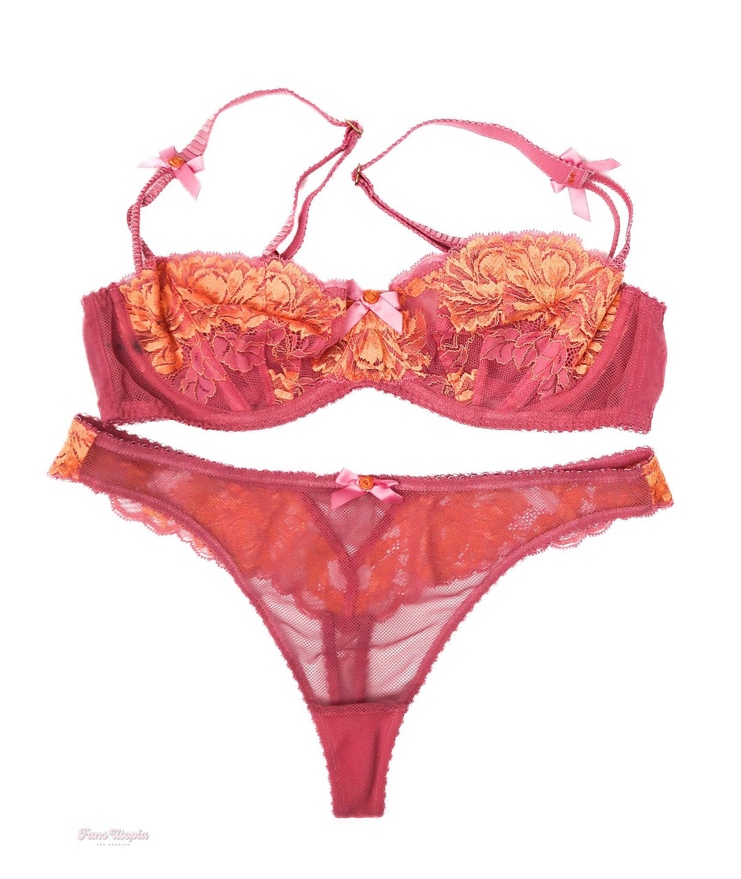 Leah Gotti AP Pink Orange Lace Bra & Panty Set - FANS UTOPIA