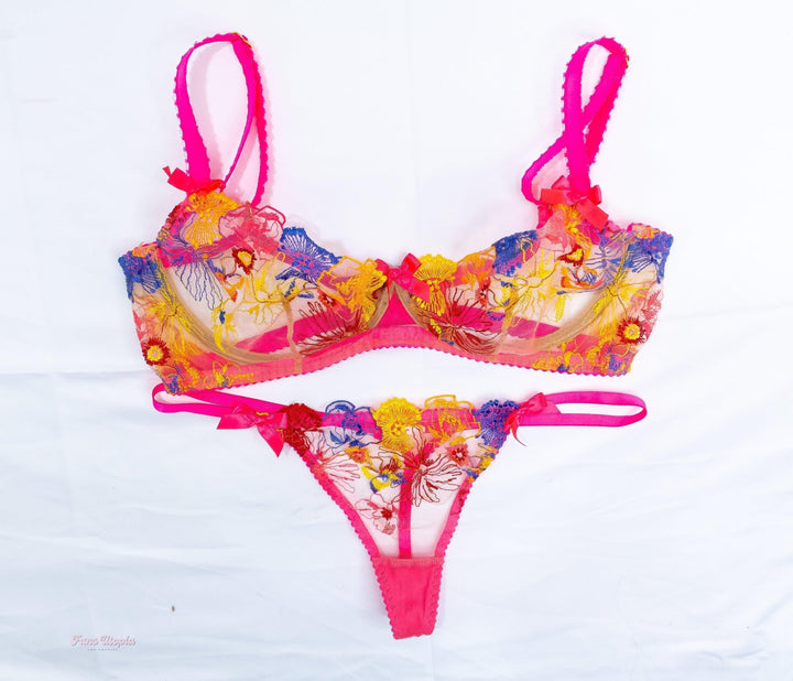 Lily Lou Hot Pink AP Lace Floral Bra & Panties Set - FANS UTOPIA