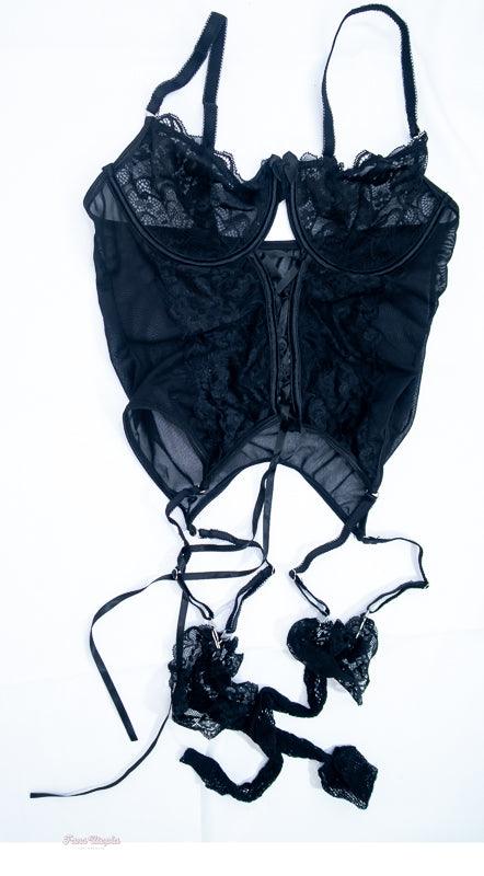Lumi Ray Black Basque with Garter Straps + Fishnets - FANS UTOPIA