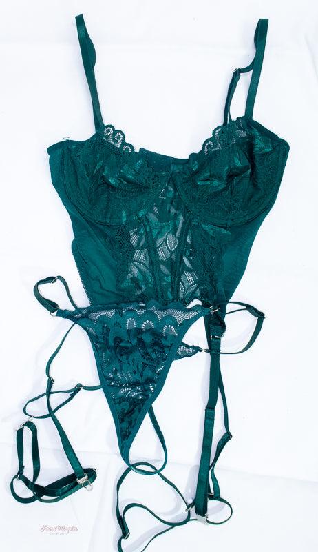 Lumi Ray Green Lace Basque & Garter Straps + panties - FANS UTOPIA