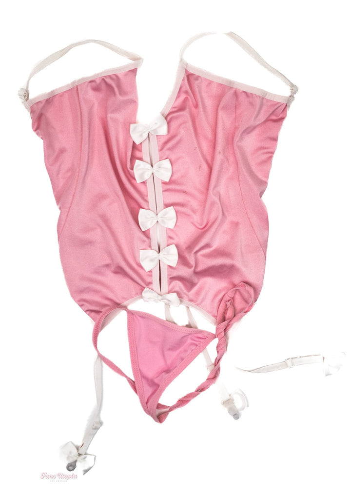 Meli Santa Pink White Bow Basque + Panties