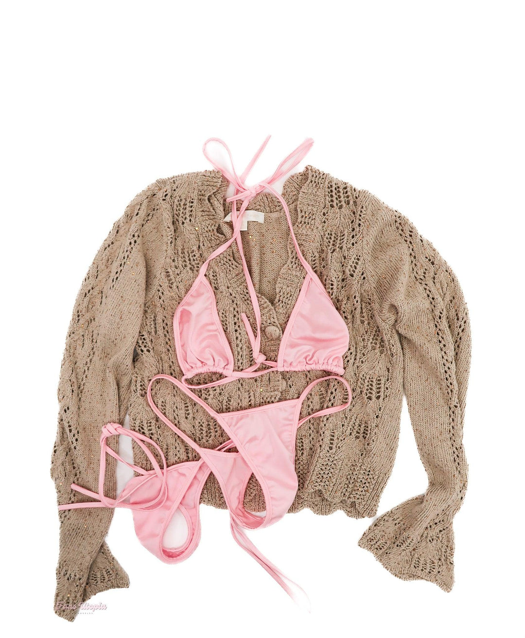 Mia Malkova Pink Bikini Set + Nude Crochet Sweater - FANS UTOPIA