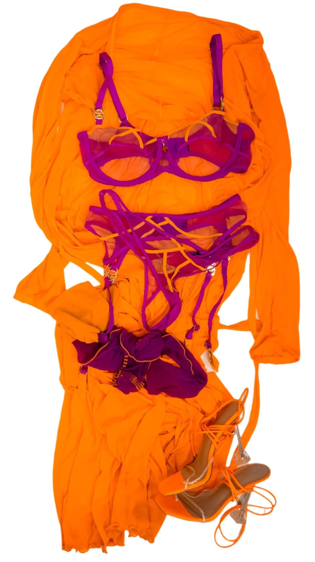 Mona Azar Neon HB Complete Lingerie Set + Robe & Heels - FANS UTOPIA