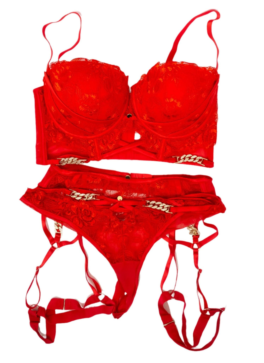 Mona Azar Red Chain Lace Lingerie Set - FANS UTOPIA