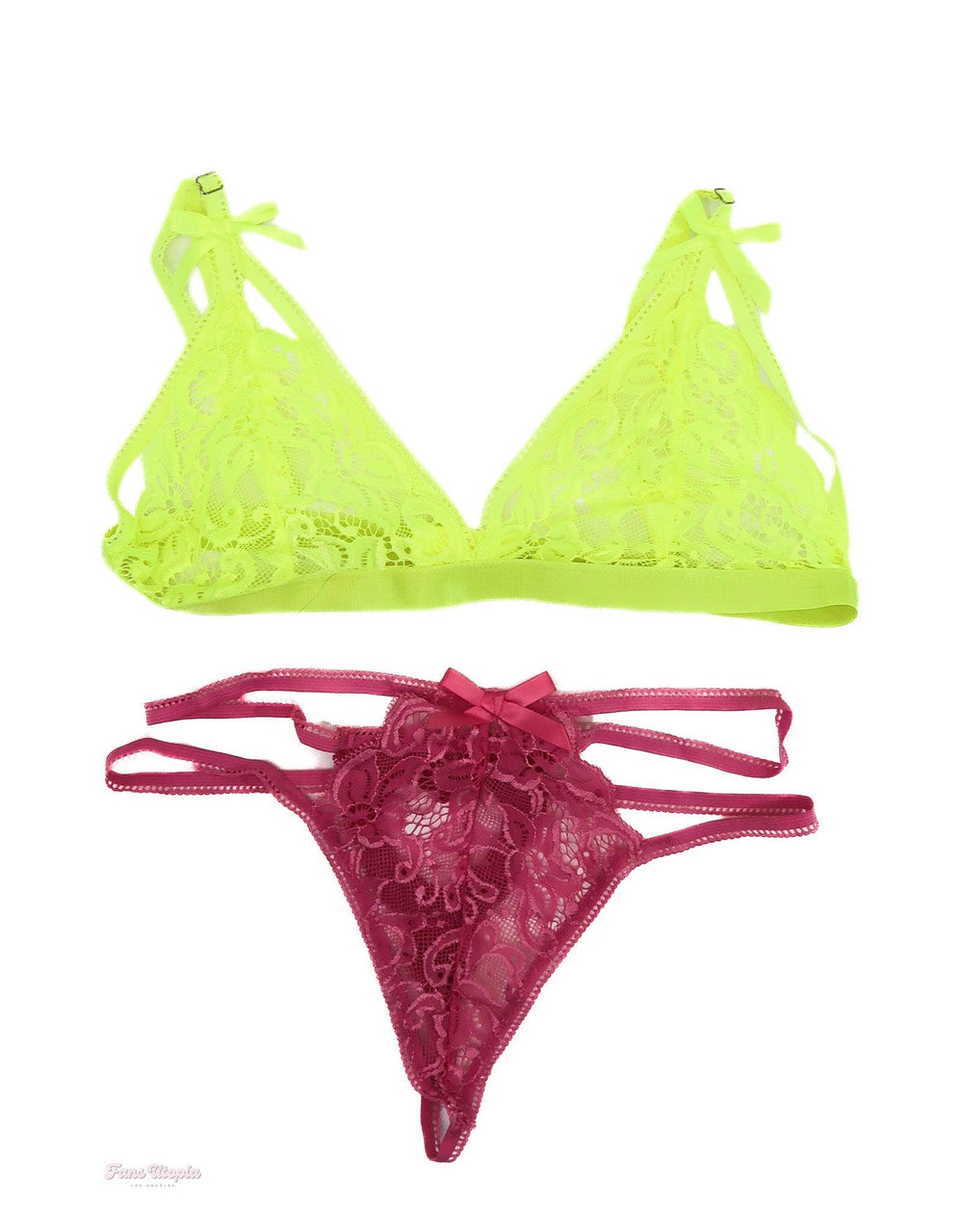 Nicole Aria Neon Green Pink Bra & Panty Set - FANS UTOPIA