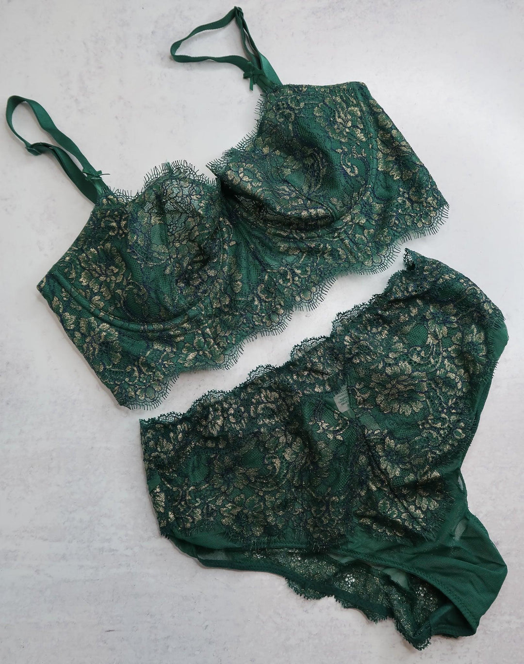 Nina Dolci Forest Green Bra & Thong + Cheeky Panties - FANS UTOPIA