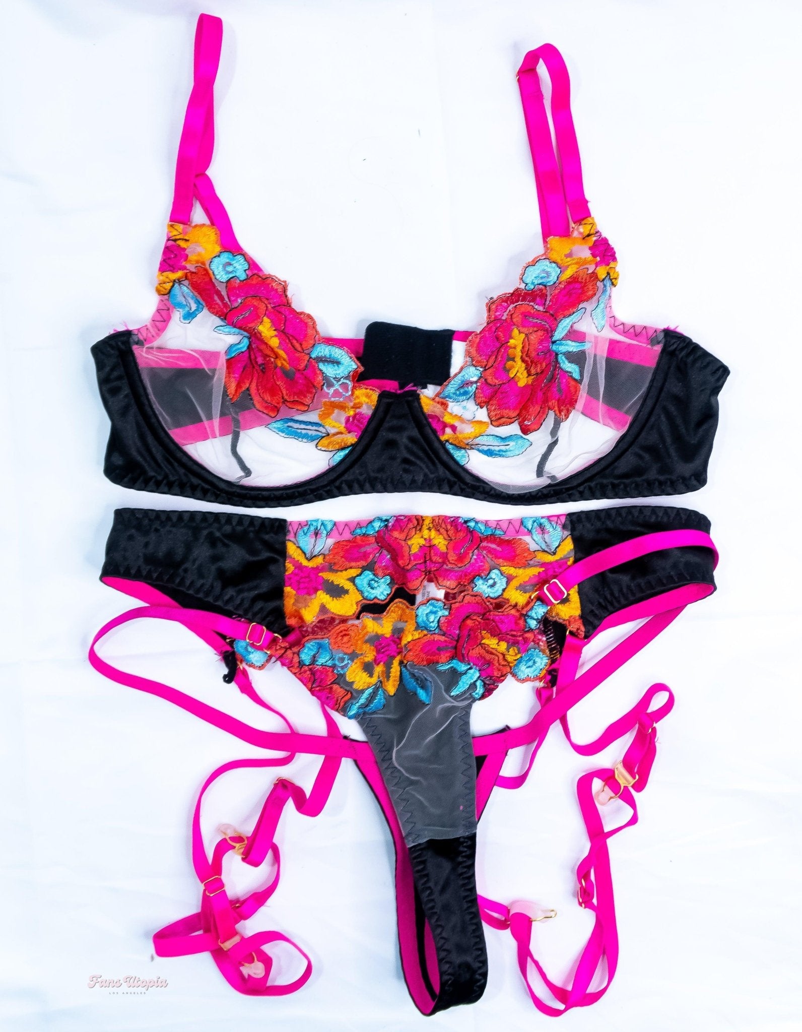 Payton Preslee Black Pink Floral Lingerie Set Fans Utopia