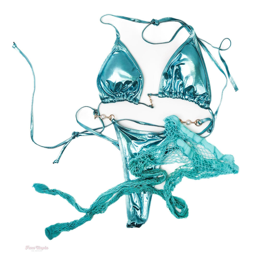 Payton Preslee Blue Metallic Bikini + Blue Fishnet Stockings - FANS UTOPIA