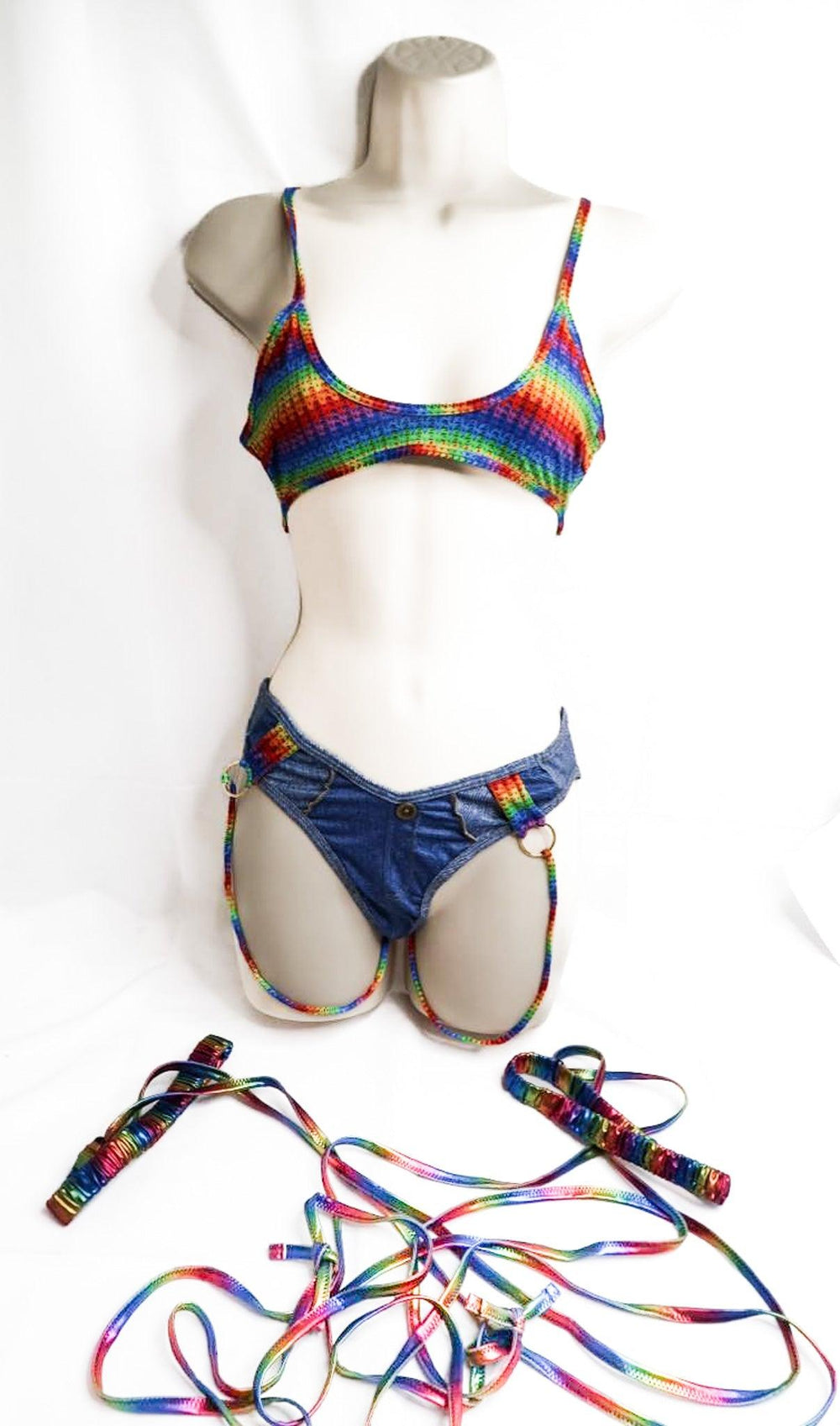 PPLUS - Strip Club - Shrooms Q Colorful Bra & Panty Set + Rainbow Leg Wraps - FANS UTOPIA