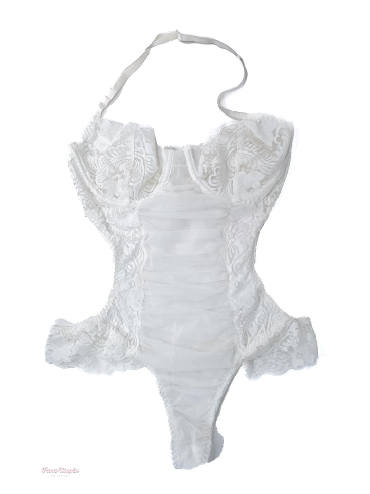 Queenie Sateen White Lace Bodysuit - FANS UTOPIA