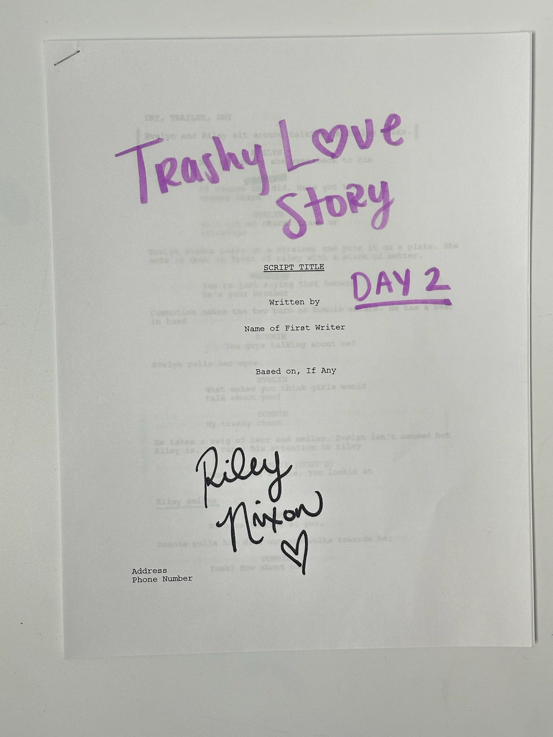 Riley Nixon Signed Trashy Love Story Scripts