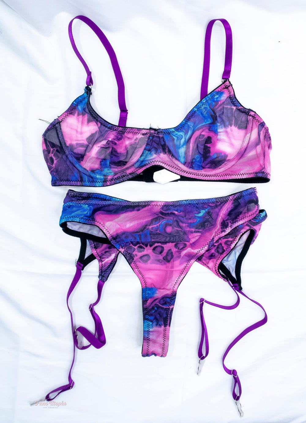 Riley Reid Purple & Blue Tie Dyed Lingerie Sets - FANS UTOPIA