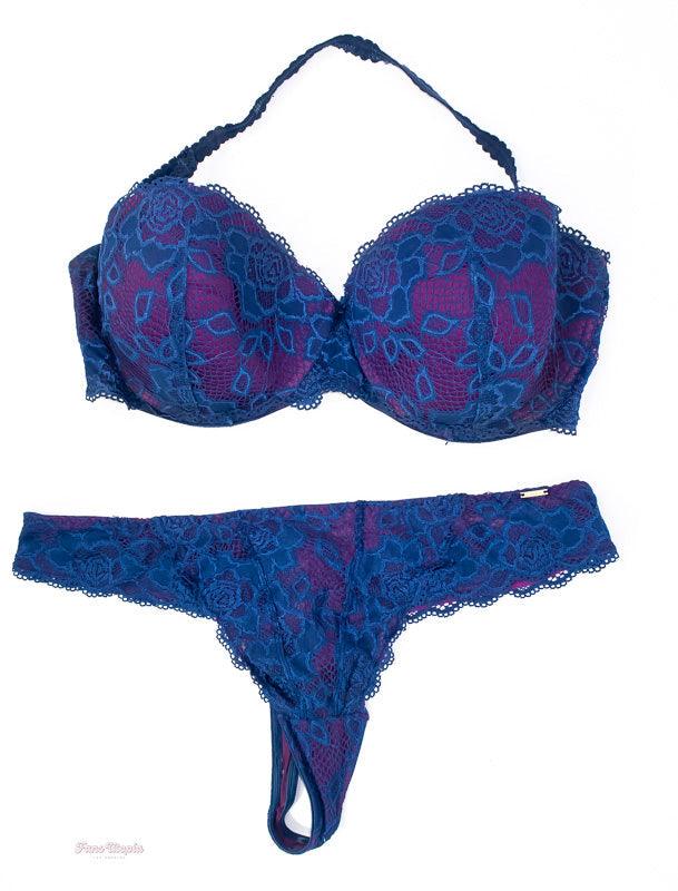 Samantha Mack Blue & Purple Cum Stained Lace Bra & Panties Set - FANS UTOPIA