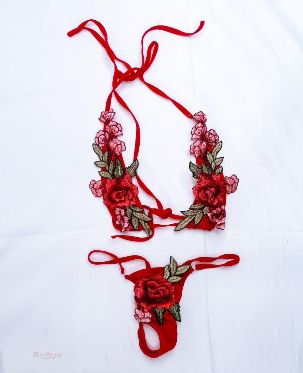 Sarah Illustrates Red Roses Bra & Panties Set - FANS UTOPIA