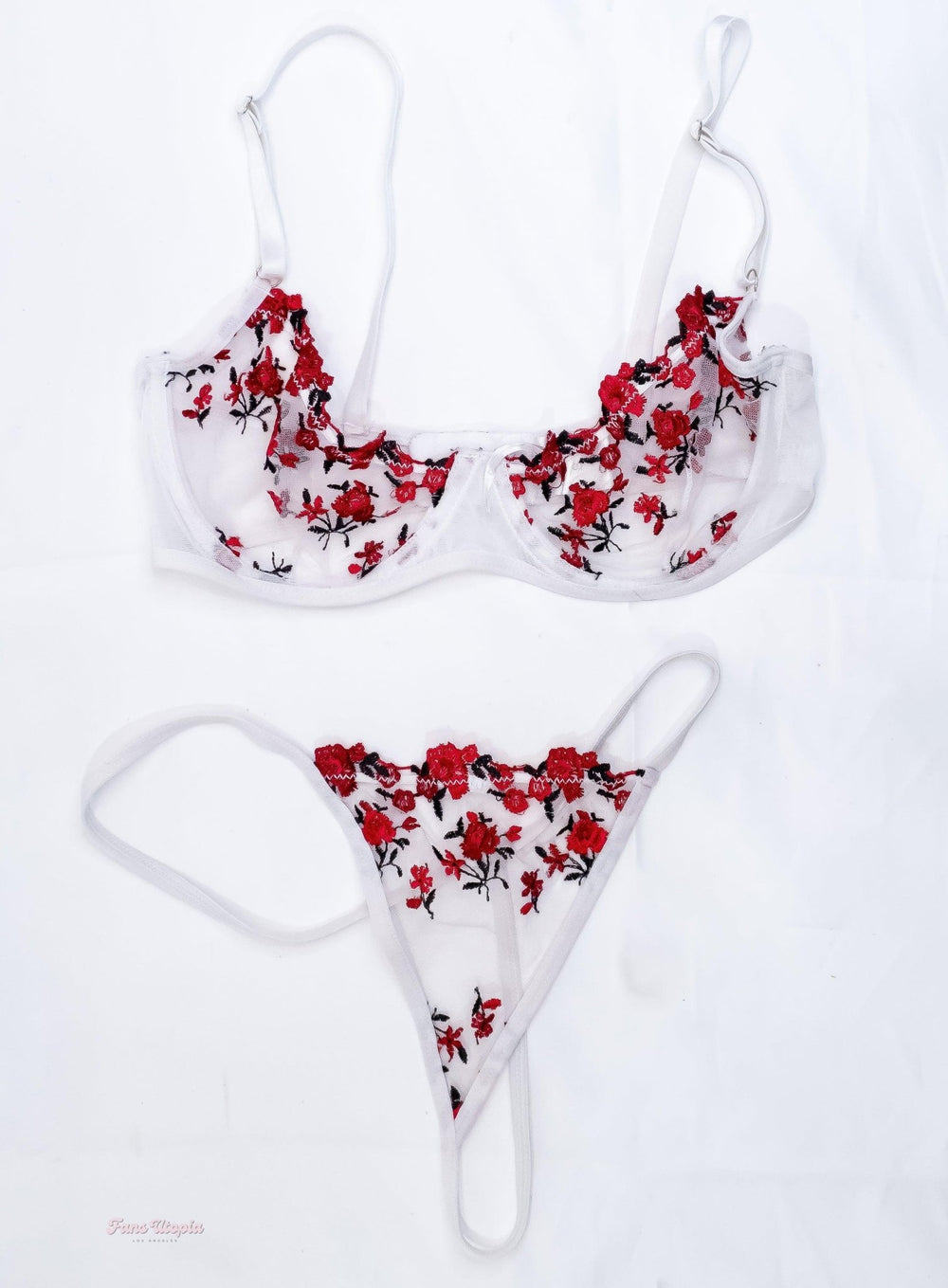 Sarah Illustrates White Floral Bra & Panties Set - FANS UTOPIA