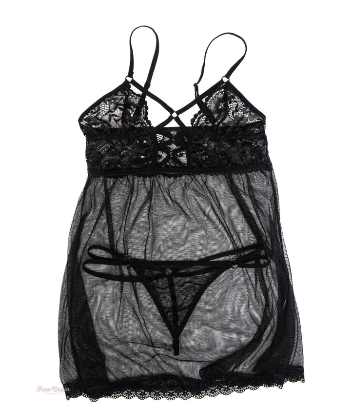 Sofie Marie Black Lace Teddy + Thong