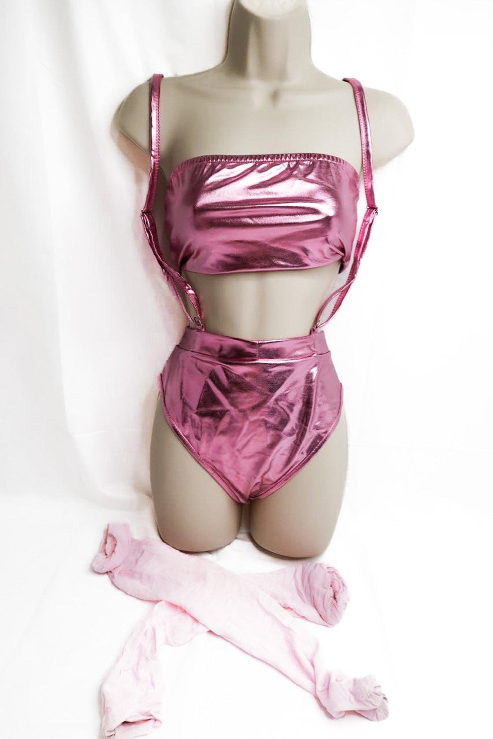 T4K - Tiana Blow Pink Metallic Bikini Set + Pink Stockings - FANS UTOPIA