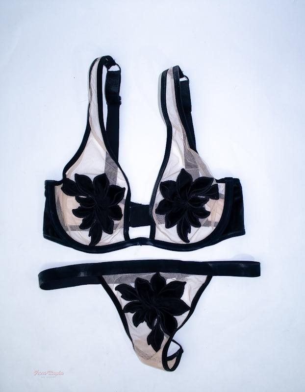 Vicki Chase Velvet Floral Bra & Panties Set + Thigh High Stockings - FANS UTOPIA