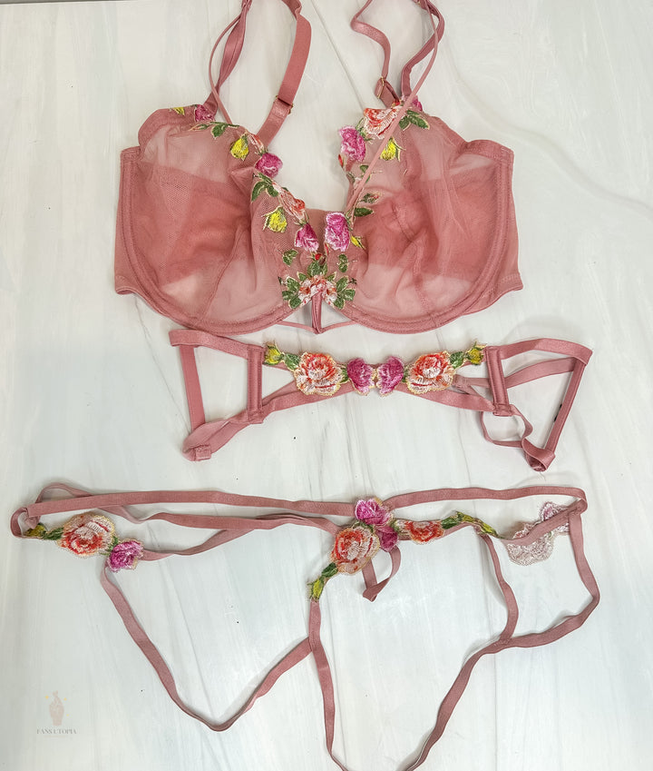 Sophia Locke Pink Floral Lingerie Set