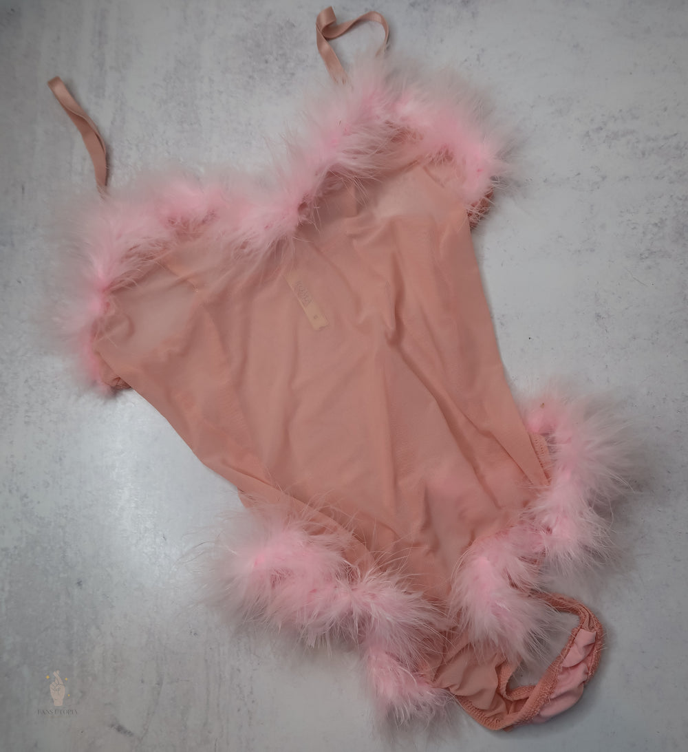 Cara Belle Pink Faux Fur Bodysuit - Fans Utopia