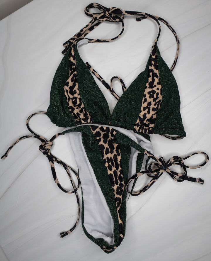 Bunny Madison Green Glitter & Leopard Bikini