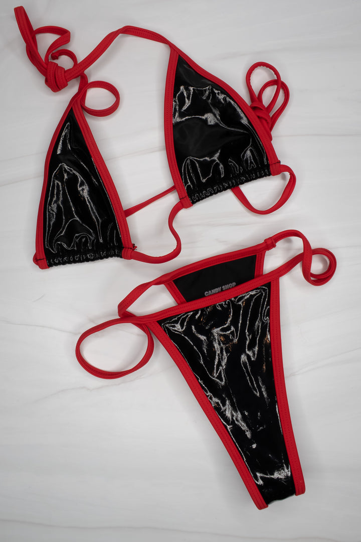 Savannah Bond Red & Faux Leather String Bikini