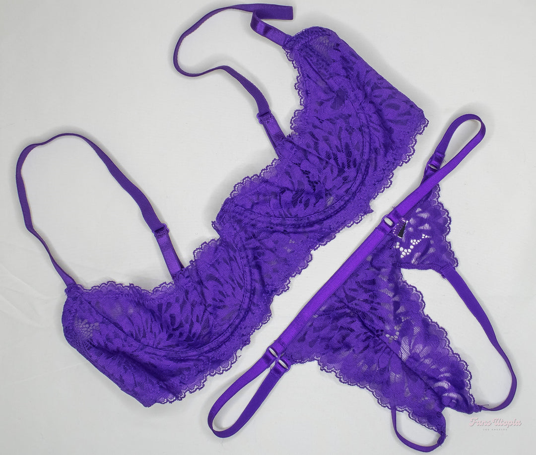 Savannah Bond Purple Lace Bra & Crotchless Panties Set - FANS UTOPIA