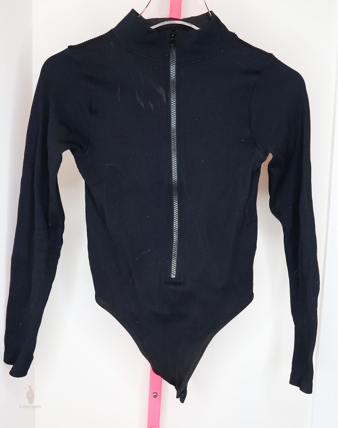 Kayley Gunner Black Ribbed Long Sleeve Zip Bodysuit