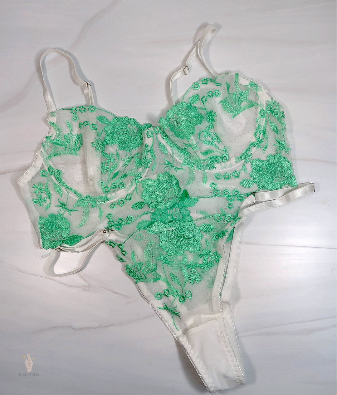 Nikki Benz Green Floral Bra & Panties